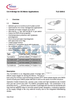 TLE5205-2G datasheet - 5-A H-Bridge for DC-Motor Applications