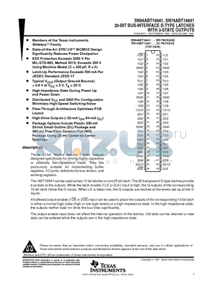 SN74ABT16841DLG4 datasheet - 20-BIT BUS-INTERFACE D-TYPE LATCHES WITH 3-STATE OUTPUTS