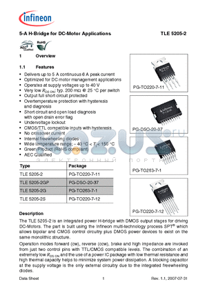 TLE5205-2S datasheet - 5-A H-Bridge for DC-Motor Applications