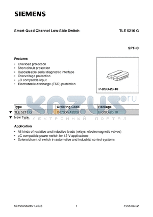 TLE5216 datasheet - Smart Quad Channel Low-Side Switch