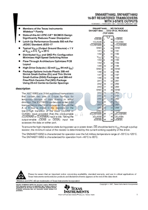 SN74ABT16952DLR datasheet - 16-BIT REGISTERED TRANSCEIVERS WITH 3-STATE OUTPUTS