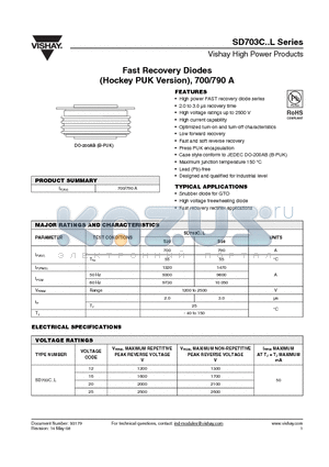 SD703C12S20L datasheet - Fast Recovery Diodes (Hockey PUK Version), 700/790 A
