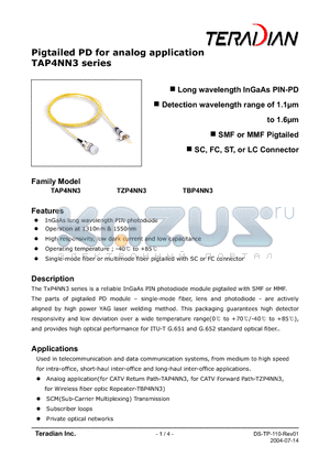 TZP8G54 datasheet - Pigtailed PD for analog application