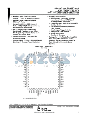 SN74ABT18504 datasheet - SCAN TEST DEVICES WITH 20-BIT UNIVERSAL BUS TRANSCEIVERS