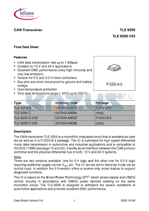 TLE6250CV33 datasheet - CAN-Transceiver