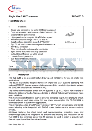 TLE6255G datasheet - Single Wire CAN-Transceiver