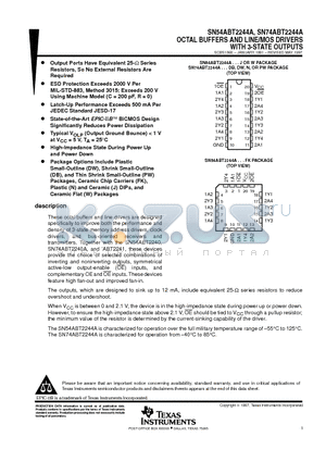 SN74ABT2244AN datasheet - OCTAL BUFFERS AND LINE/MOS DRIVERS WITH 3-STATE OUTPUTS
