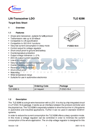 TLE6286 datasheet - LIN-Transceiver LDO