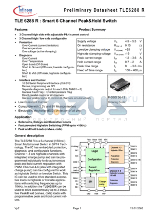 TLE6288R datasheet - Smart 6 Channel Peak&Hold Switch