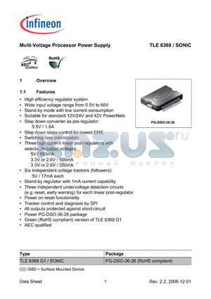 TLE6368G1 datasheet - Multi-Voltage Processor Power Supply