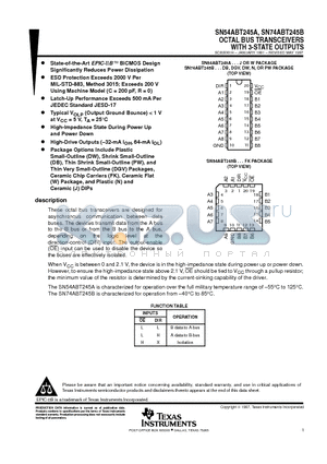 SN74ABT245BDGV datasheet - OCTAL BUS TRANSCEIVERS WITH 3-STATE OUTPUTS