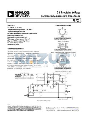 REF02DP datasheet - 5 V Precision Voltage Reference/Temperature Transducer