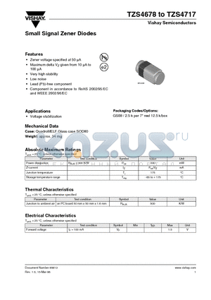 TZS4679 datasheet - Small Signal Zener Diodes