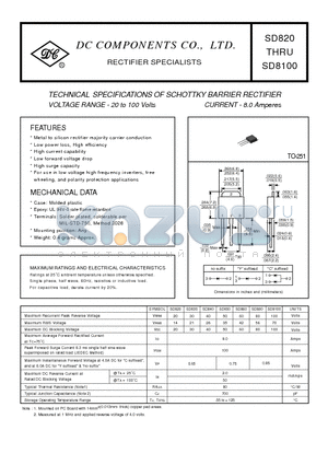 SD830 datasheet - TECHNICAL SPECIFICATIONS OF SCHOTTKY BARRIER RECTIFIER VOLTAGE RANGE - 20 to 100 Volts