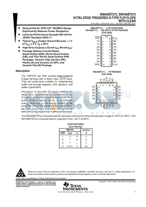 SN74ABT273NSRE4 datasheet - OCTAL EDGE-TRIGGERED D-TYPE FLIP-FLOPS WITH CLEAR