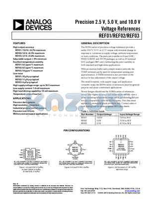 REF03GPZ datasheet - Precision 2.5 V, 5.0 V, and 10.0 V Voltage References