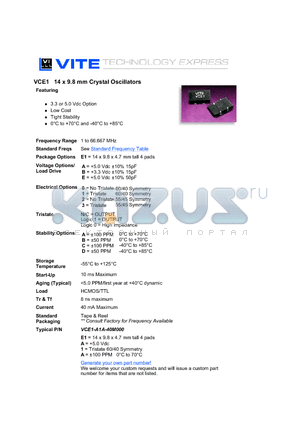 VCE1 datasheet - VCE1 14 x 9.8 mm Crystal Oscillators