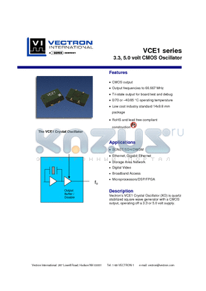 VCE1-A1A-25M00 datasheet - 3.3, 5.0 volt CMOS Oscillator