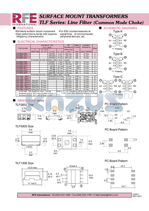 TLF0905-251Y datasheet - SURFACE MOUNT TRANSFORMERS TLF Series: Line Filter (Common Mode Choke)