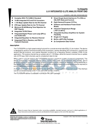 TLFD500 datasheet - 3.3 V INTEGRATED G.LITE ANALOG FRONT END