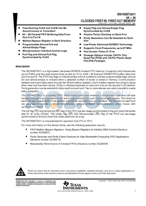 SN74ABT3611 datasheet - 64  36 CLOCKED FIRST-IN, FIRST-OUT MEMORY