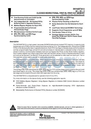 SN74ABT3612PCB datasheet - 64  36  2 CLOCKED BIDIRECTIONAL FIRST-IN, FIRST-OUT MEMORY