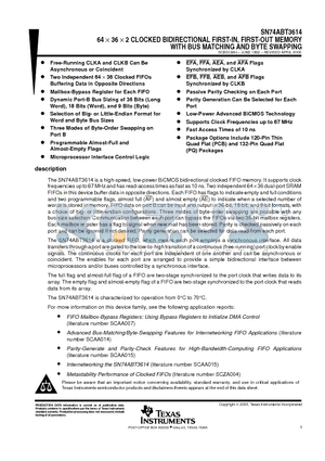 SN74ABT3614PCB datasheet - 64  36  2 CLOCKED BIDIRECTIONAL FIRST-IN, FIRST-OUT MEMORY WITH BUS MATCHING AND BYTE SWAPPING