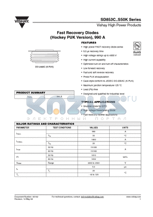 SD853C30S50K_12 datasheet - Fast Recovery Diodes (Hockey PUK Version), 990 A