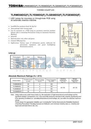 TLFGE68DGF datasheet - LED Lamps for mounting on through-hole PCB using an automatic insertion machine