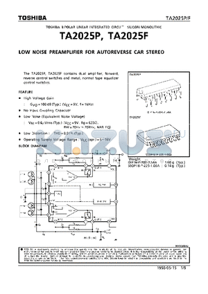 TA2025P datasheet - LOW NOISE PREAMPLIFIER FOR AUTOREVERSE CAR STEREO