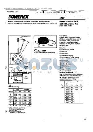 TA203012 datasheet - Phase Control SCR (1200-1400 Amperes Avg 2400-4000 Volts)