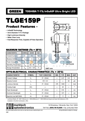 TLGE159P datasheet - TOSHIBA T-1 3/4 InGaAIP Ultra Bright LED