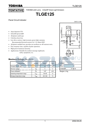 TLGE125 datasheet - InGaA P Green Light Emission