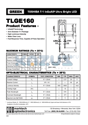 TLGE160 datasheet - TOSHIBA T-1 InGaAIP Ultra Bright LED