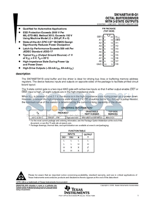 SN74ABT541B-Q1 datasheet - OCTAL BUFFER/DRIVER WITH 3-STATE OUTPUTS