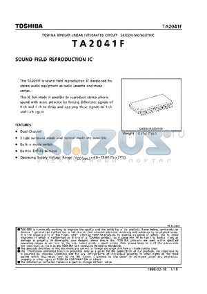 TA2041 datasheet - SOUND FIELE REPRODUCTION IC