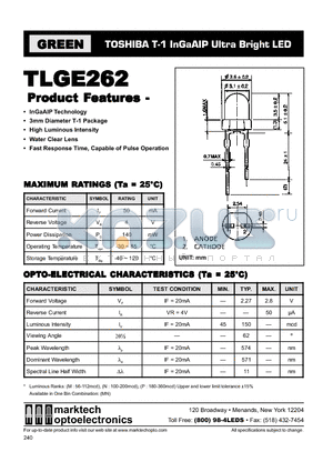 TLGE262 datasheet - TOSHIBA T-1 InGaAIP Ultra Bright LED