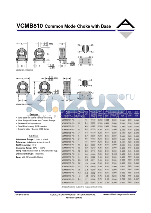 VCMB8101-RC datasheet - Common Mode Choke with Base