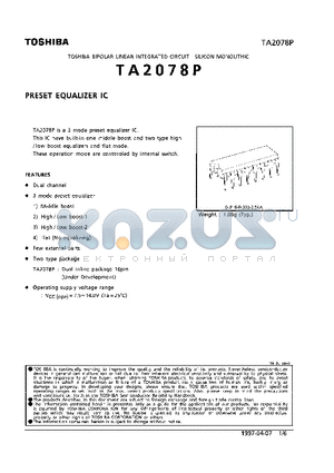 TA2078P datasheet - PRESET EQUALIZER IC