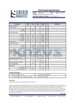 VCO-103TC datasheet - VCO Product Specification