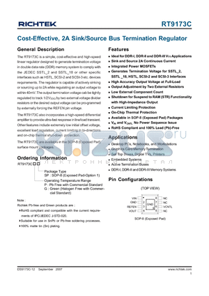 RT9173CPSP datasheet - Cost-Effective, 2A Sink/Source Bus Termination Regulator