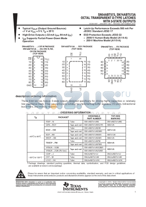 SN74ABT573 datasheet - OCTAL TRANSPARENT D-TYPE LATCHES WITH 3-STATE OUTPUTS