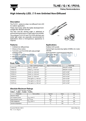TLHE510 datasheet - High Intensity LED,  5 mm Untinted Non-Diffused