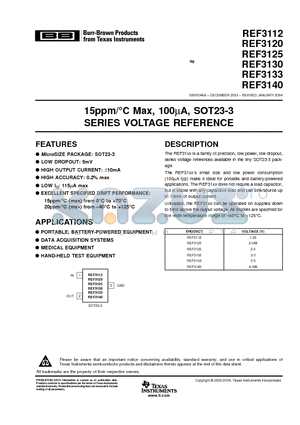 REF3133 datasheet - 15ppm/C Max, 100UA, SOT23-3 SERIES VOLTAGE REFERENCE