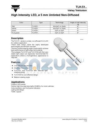 TLHK5101 datasheet - High Intensity LED, 5 mm Untinted Non-Diffused