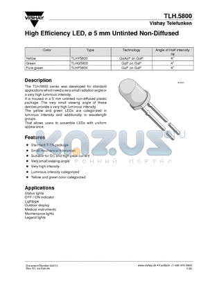 TLHP5800 datasheet - High Efficiency LED, 5 mm Untinted Non-Diffused