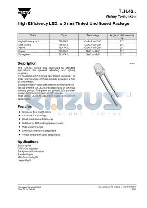 TLHR42 datasheet - High Efficiency LED, 3 mm Tinted Undiffused Package