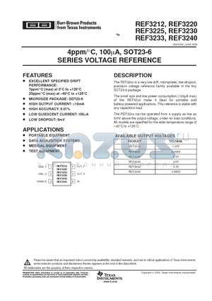 REF3220AIDBVT datasheet - 4ppm/C 100A, SOT23-6 SERIES VOLTAGE REFERENCE