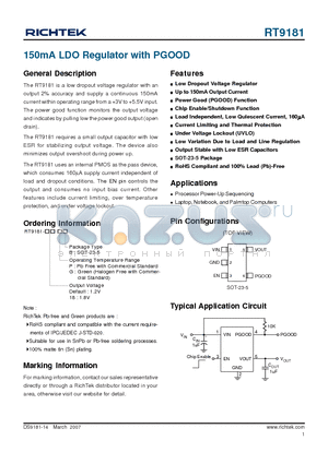 RT9181-18GB datasheet - 150mA LDO Regulator with PGOOD