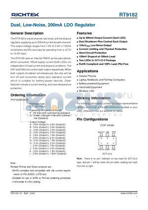 RT9182CGES datasheet - Dual, Low-Noise, 200mA LDO Regulator